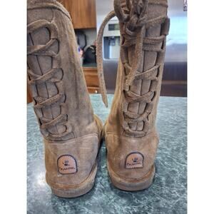 BEARPAW Boots Womens Laces Back 10" Suede Phyllis Brown Tan Sz 8 Boho Festival